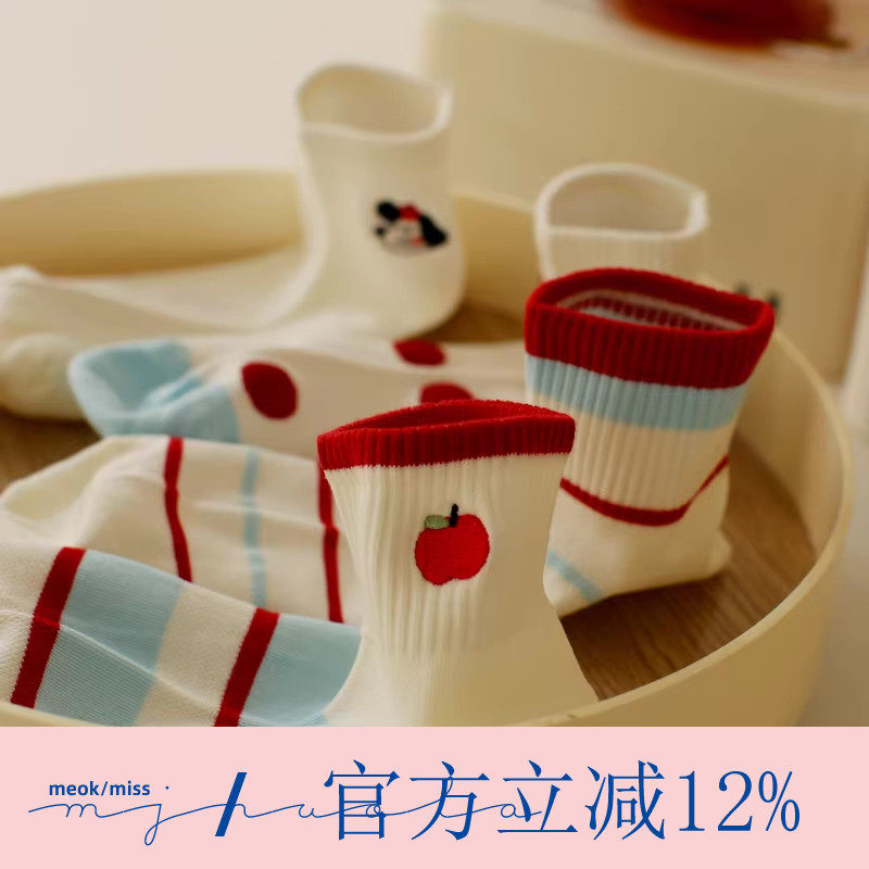 春夏季薄款可爱波点纯棉透气网眼袜子女款学院风ins运动少女短筒