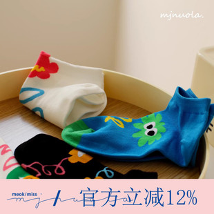 米吉诺拉 好看原创小花袜子女日系卡通纯棉透气不掉跟短筒袜 夏季
