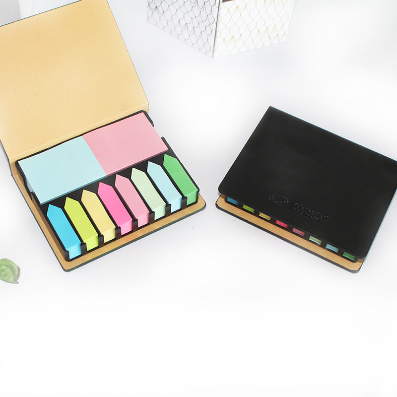 pu八箭头书签文具便签盒 标准本便利贴 便签本 厂家定制可印logo