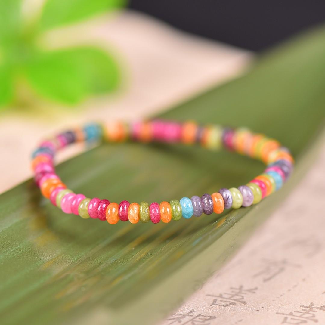 天然正品青玉手串女纯银小众轻奢刻面彩色宝石手链仿碧玺多宝手串