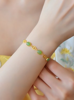 s925银镶嵌和田玉牛鼻子手链