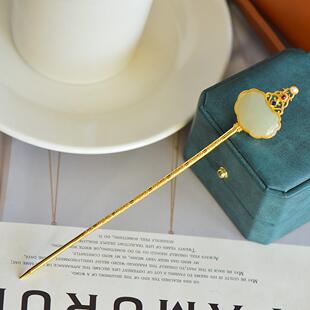 S925银镶嵌和田玉中国风发簪盘发高级感女新中式汉服头饰簪子