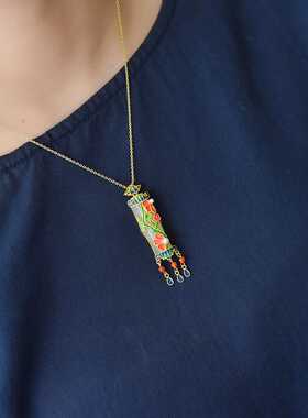 s925银镶嵌和田玉竹节配多宝吊坠26770