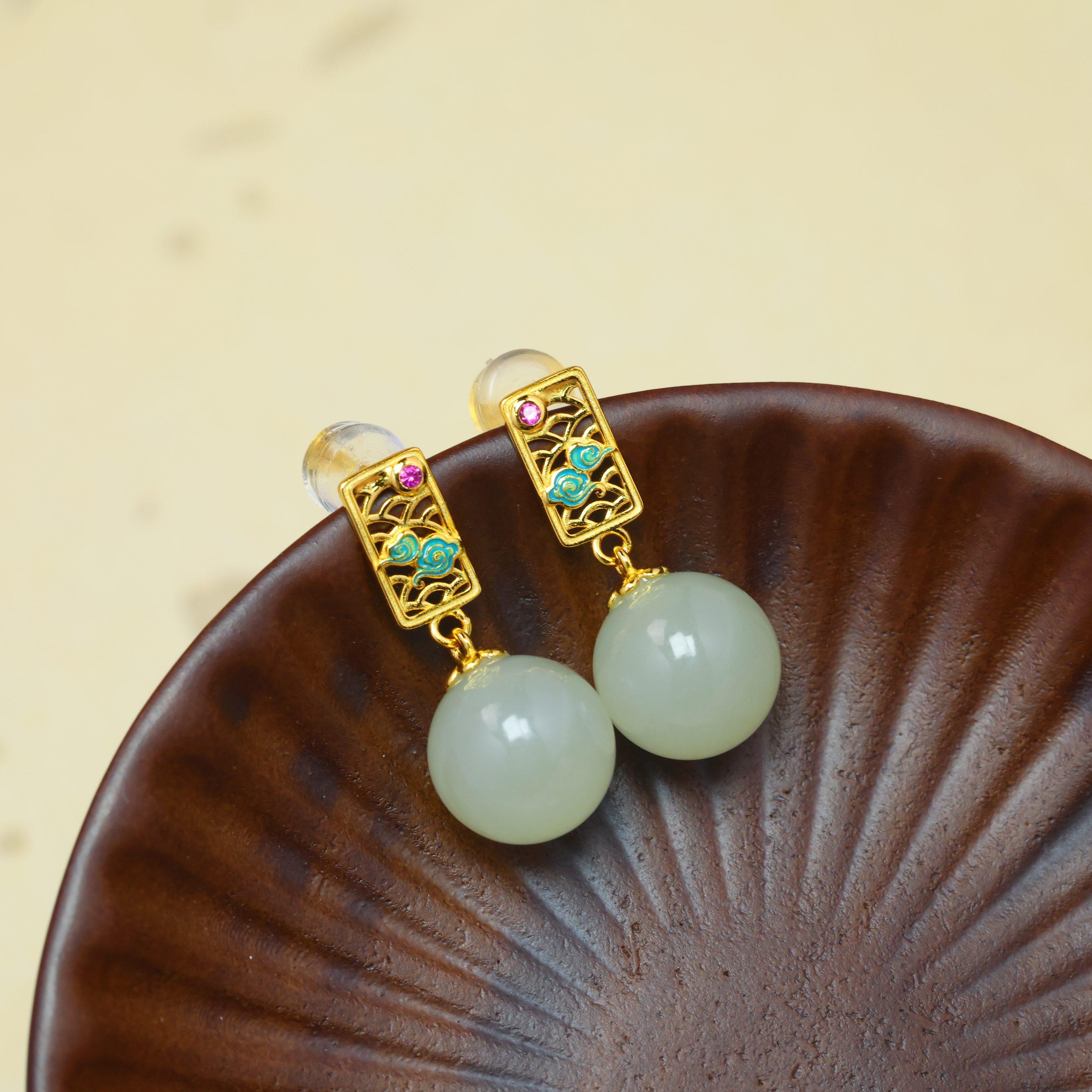 s925银镶和田玉10厘珠珐琅配彩锆耳坠,珠宝/钻石/翡翠,耳饰,淘宝优惠券,粉丝福利购,淘宝优惠卷