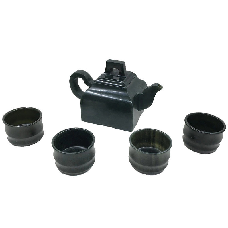 2022年新品厂家新疆和田青玉茶壶套装一壶四杯方尊款茶具礼品