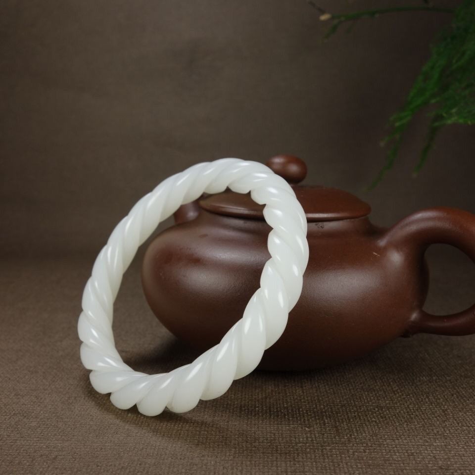 和田玉麻花手镯绞丝螺旋女款