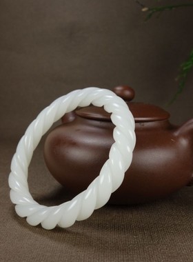 和田玉麻花手镯绞丝螺旋女款