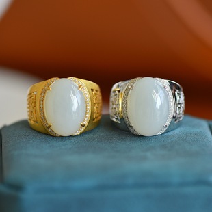 复古宫廷凤男女款s925银双色可选镶嵌和田玉白玉戒指镶钻大气指环