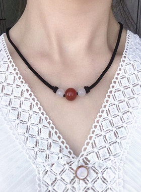 草莓晶猫抓招桃花项链