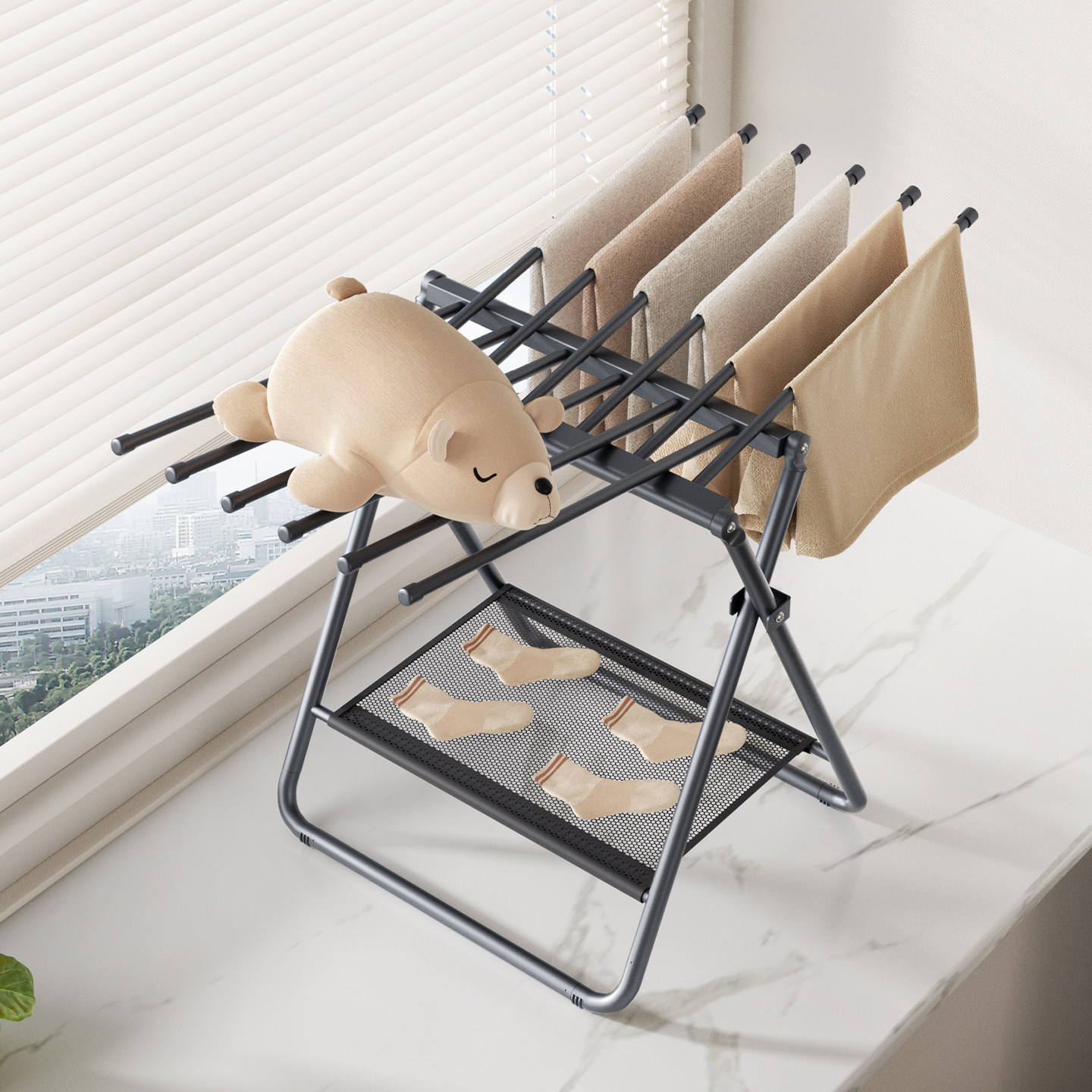 飘窗晾衣架家用迷你小型小阳台折叠晾衣杆窗台小尺寸落地晒衣架