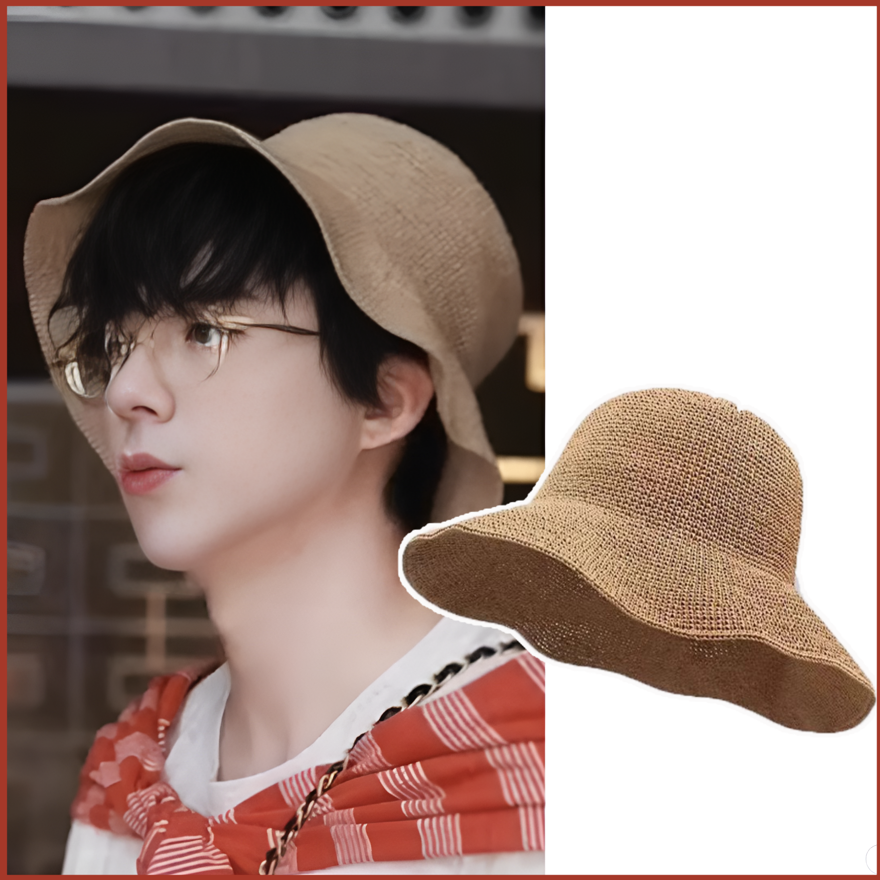 巴黎合伙人刘宇宁同款帽子夏季编织草帽波浪冒烟圆顶渔夫帽防晒帽