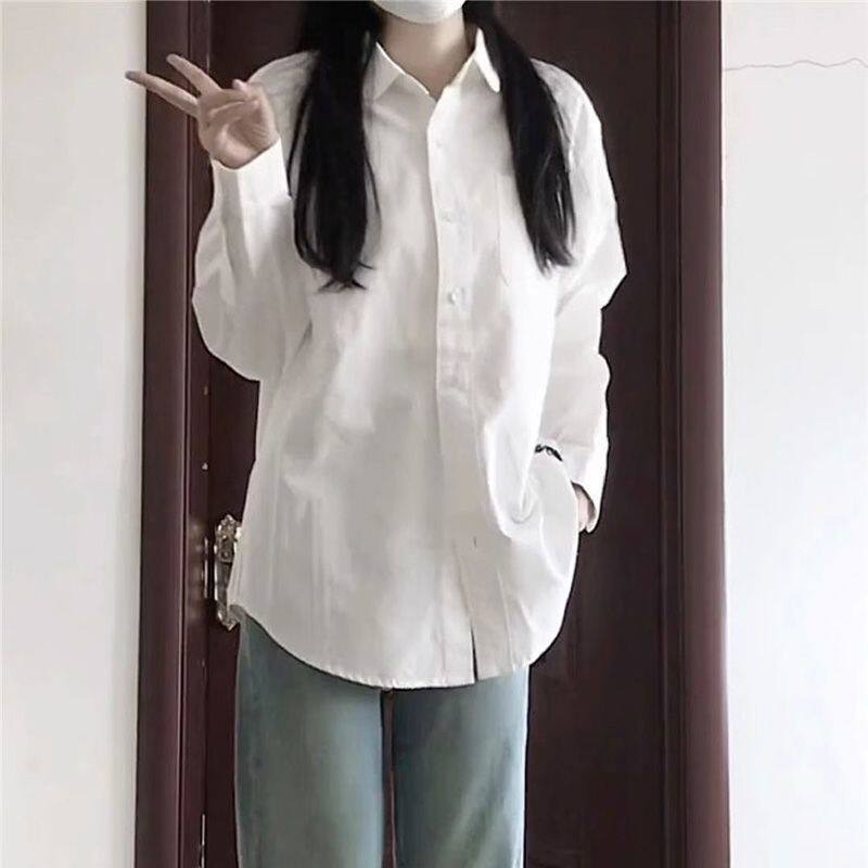 高级白色衬衫女2026新款早春长袖显瘦外搭polo领衬衣日系法式上衣