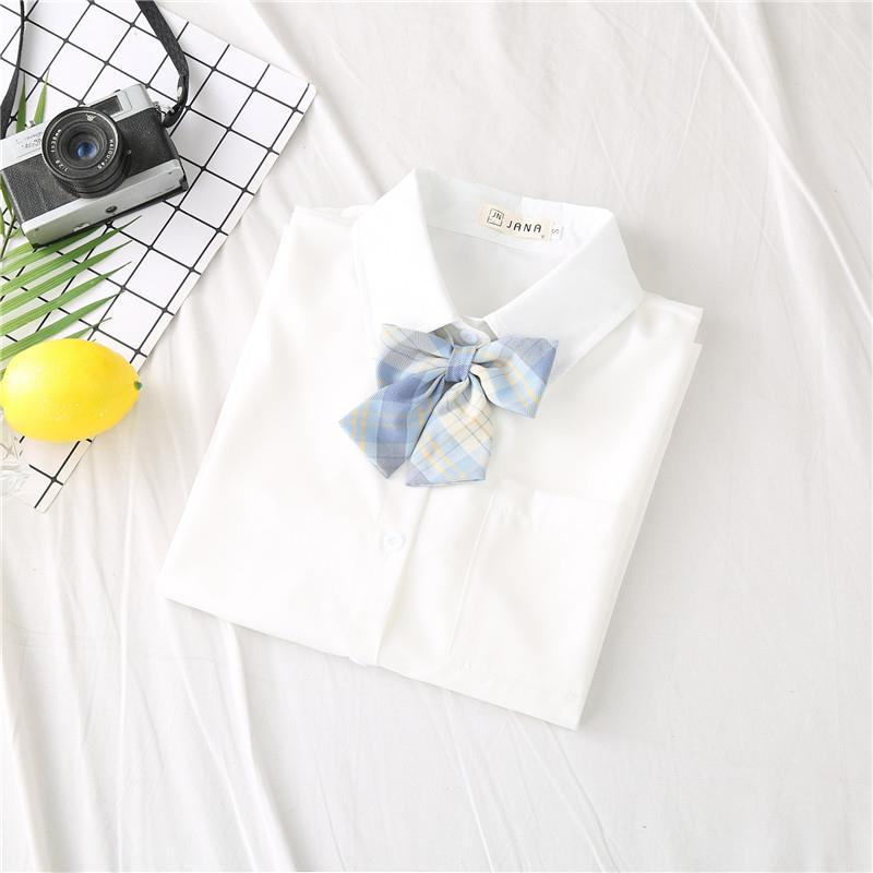 夏季小个子蝴蝶结JK制服衬衫女纯色通勤学院风毕业班班服内搭衬衣