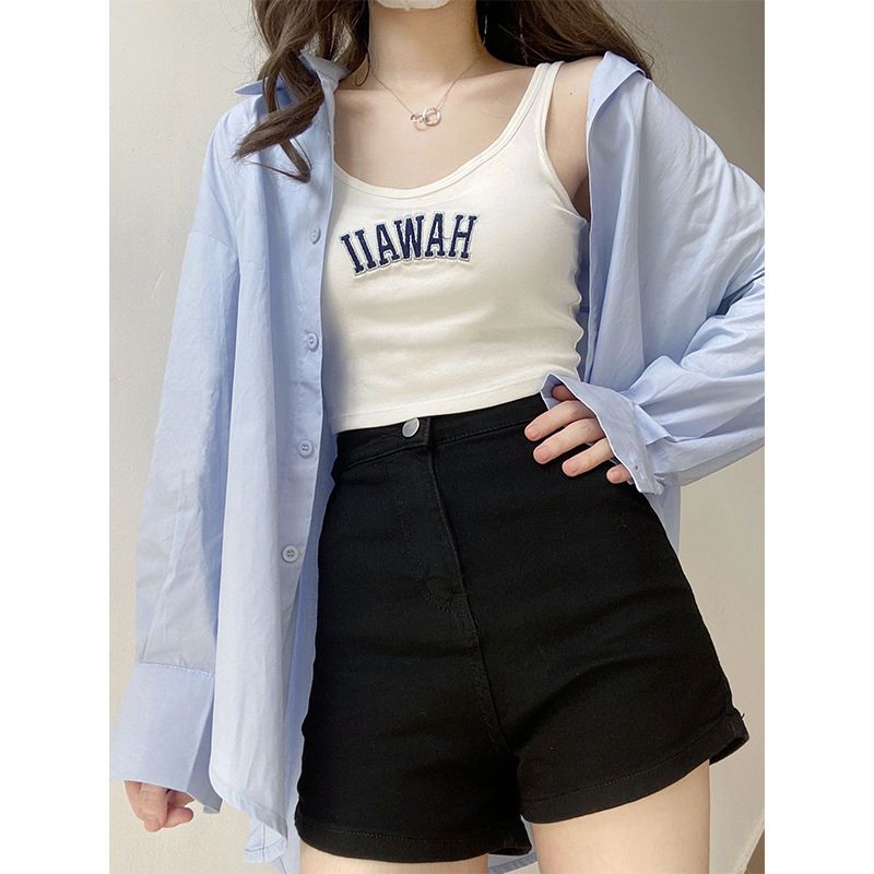 法式蓝色衬衫外套长袖设计感上衣春秋季漂亮小衫女款上衣衬衣宽松