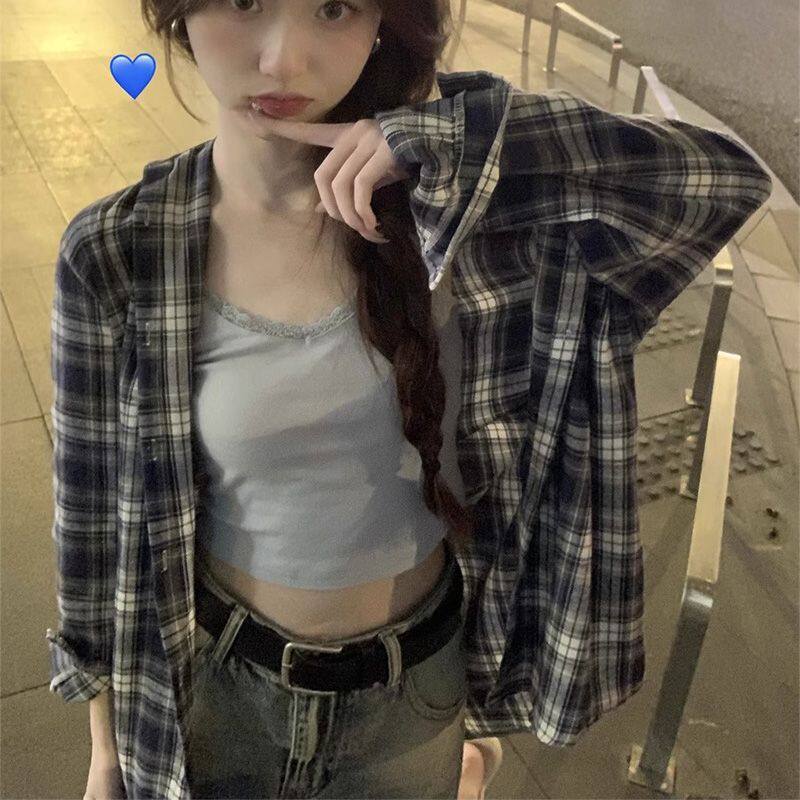 2026早春装新款复古格子衬衫女宽松百搭小个子洋气chic港味上衣