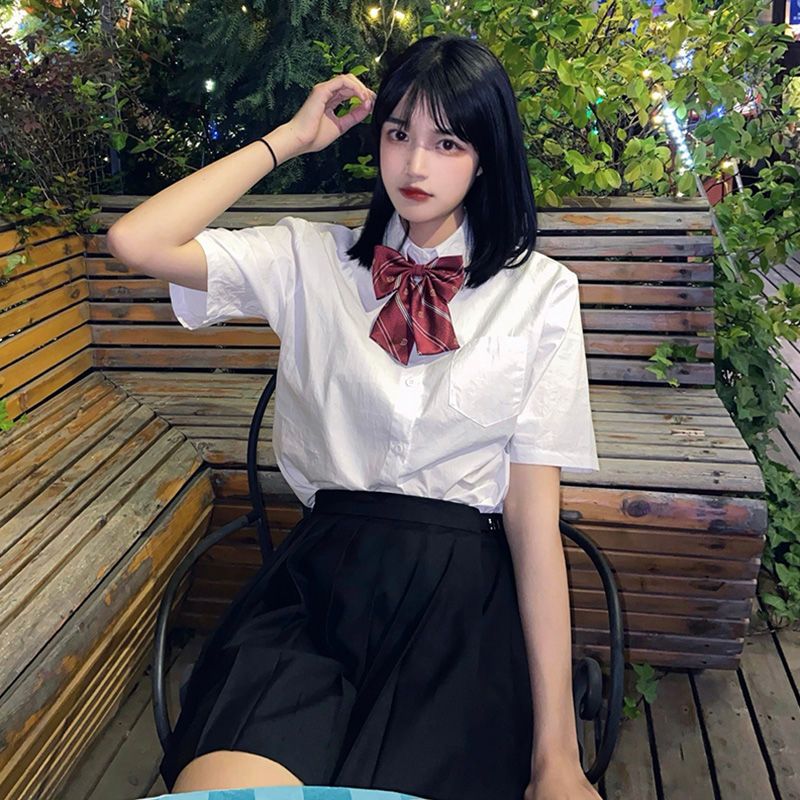 jk制服学院风学生衬衫日系叠穿复古上衣韩系高级感休闲短袖白衬衣