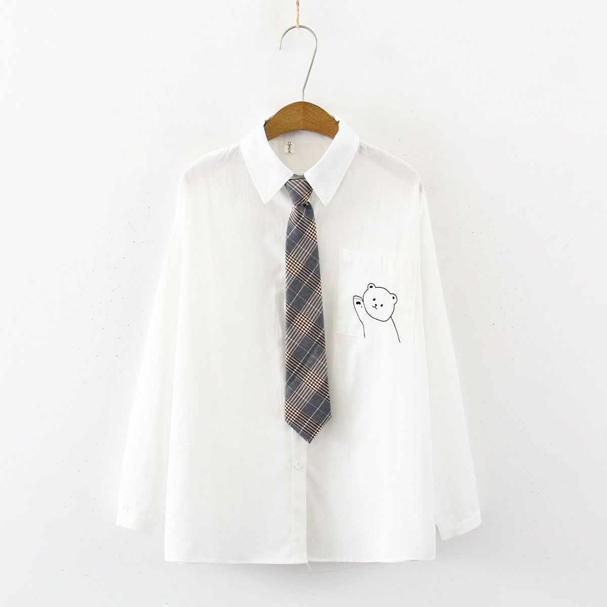 超火ins格子领带衬衫DK制服韩版百搭简约衬衣少年感日式春夏长袖