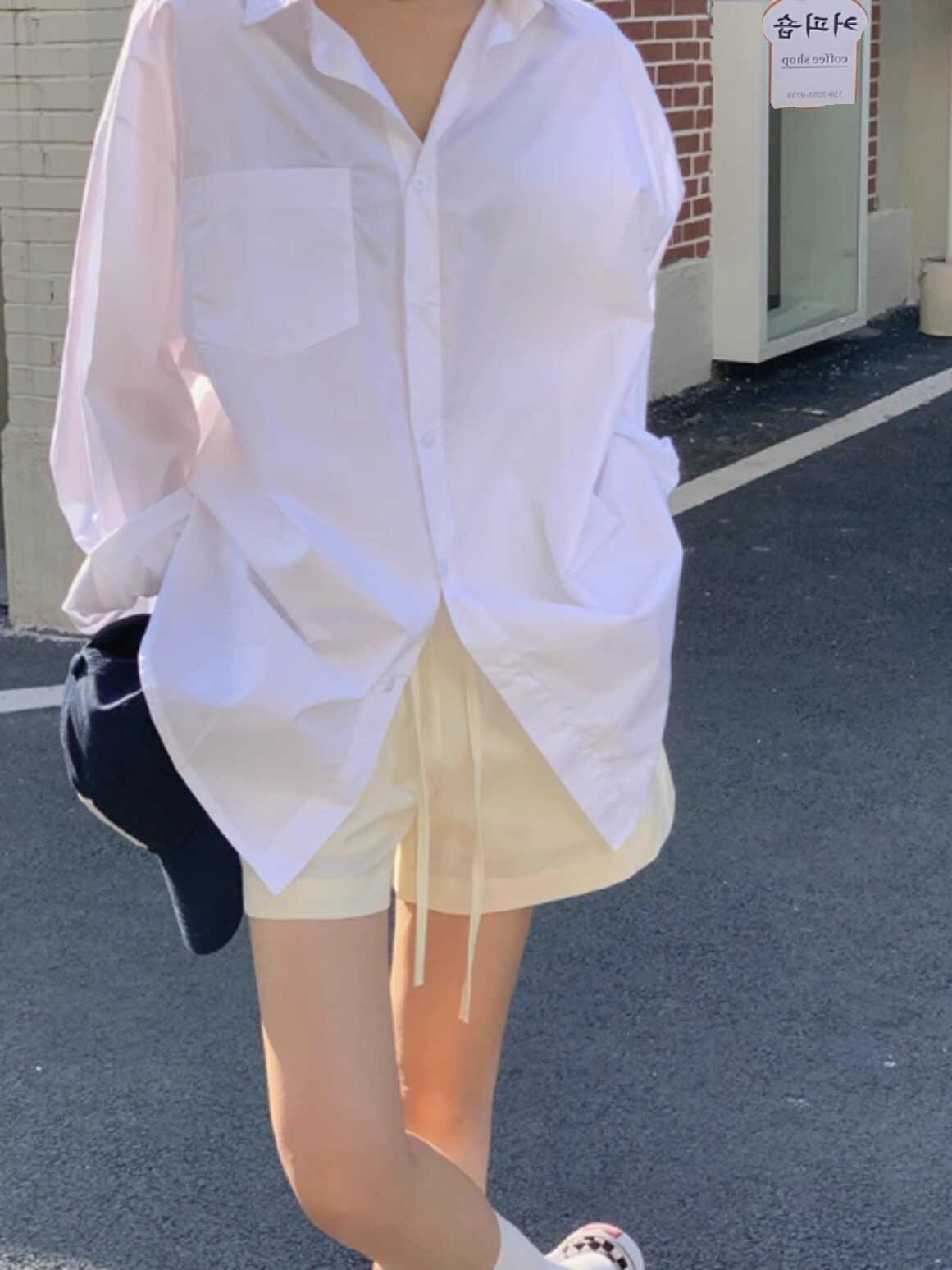 上衣别致长袖春秋季休闲纯色百搭