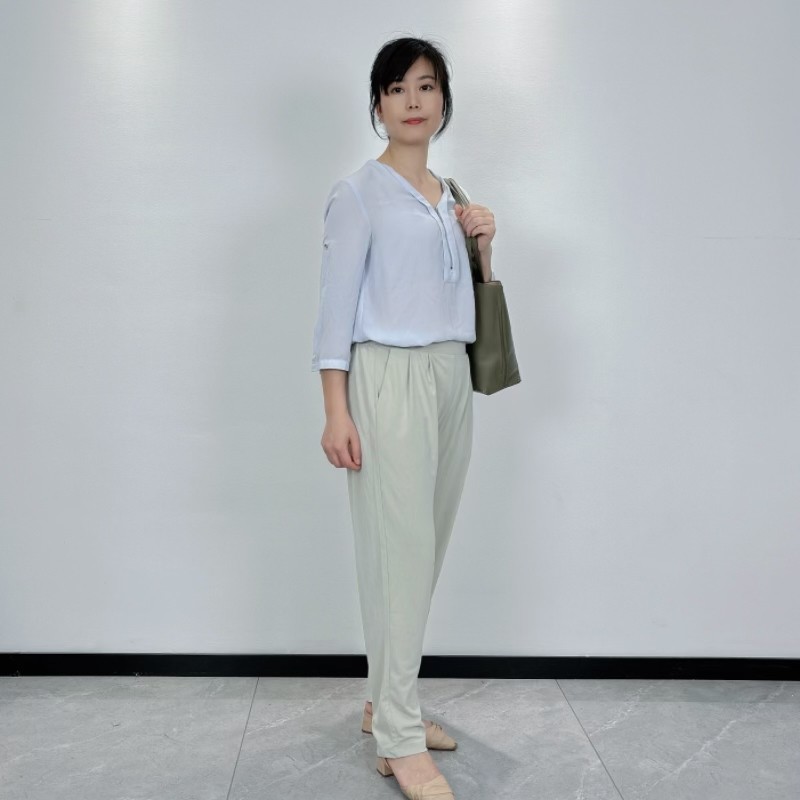 朗绪女士花纱夏季中高腰垂感速干透气宽松幼儿园老师黑裤子工裤
