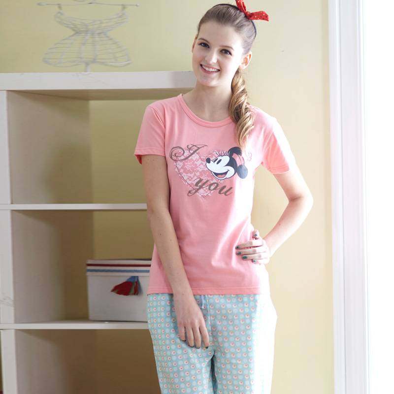 睡衣女夏针织卡通印花短袖短裤拉绳宽边可外穿女士家居服套装薄款,女士内衣/男士内衣/家居服,睡衣/家居服套装,淘宝优惠券,粉丝福利购,淘宝优惠卷