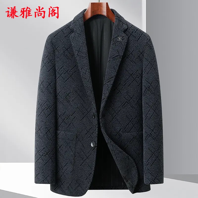 2025秋冬新款雪尼尔免烫男士休闲西装韩版修身西服保暖单西外套男