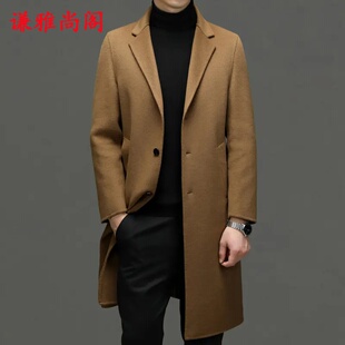 双面呢大衣全毛外套男过膝长款秋冬毛呢大衣西服风衣羊毛呢外套男