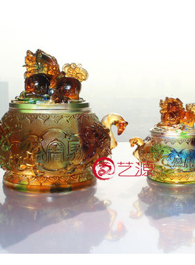 艺源 琉璃貔貅八吉祥聚宝盆企业公司开业乔迁家居饰品摆件
