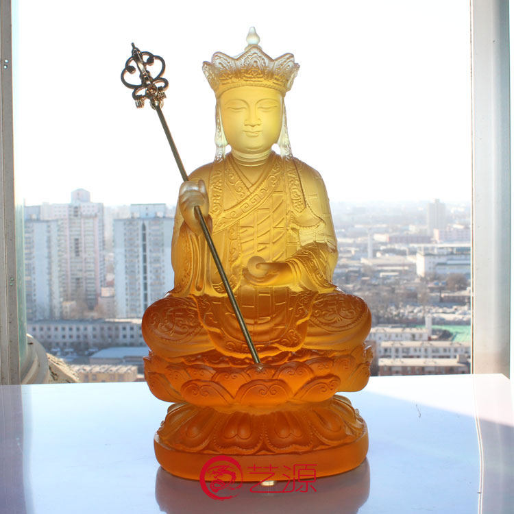 琉璃佛像摆件藏传密宗大愿地藏王菩萨坐像家居玄关镇宅结缘31cm