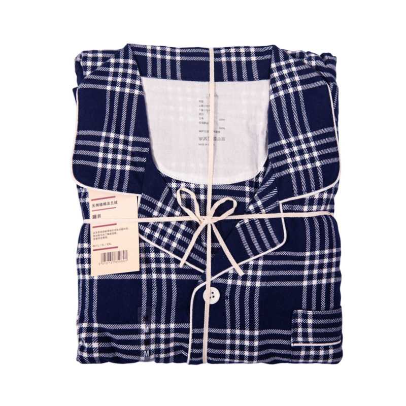 无印法兰绒家居服良品全棉格纹居家服绒布家居服纯色厚款秋冬睡衣