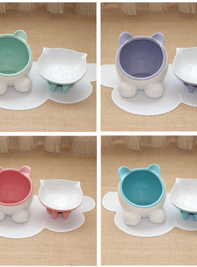 vivipet小Q碗水碗 猫碗 陶瓷扁脸猫斜面碗宠物狗碗加菲猫食盆