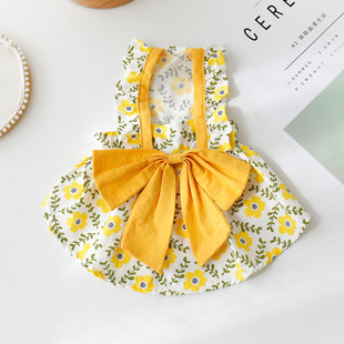 夏季 背心裙宠物比熊贵宾泰迪猫咪衣服 棉蝴蝶结印花裙狗狗裙子薄款