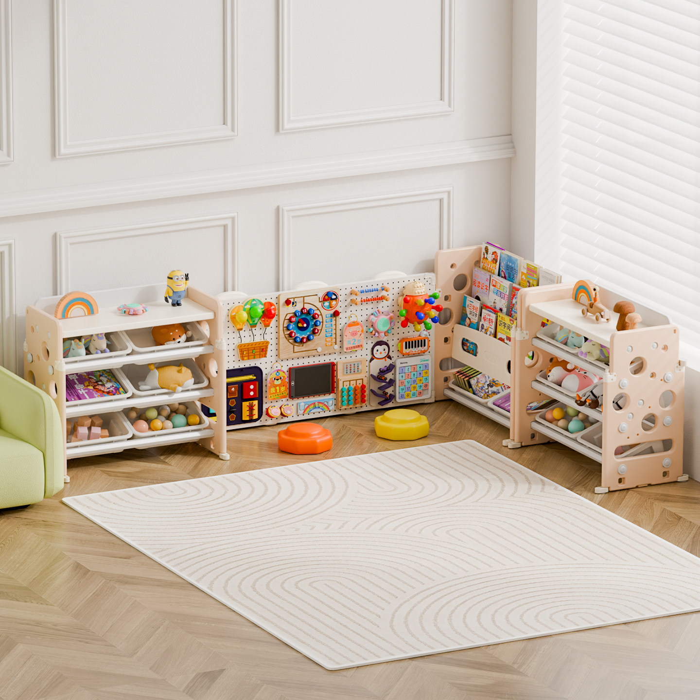 围栏宝宝绘本架儿童蒙氏早教忙碌板婴儿防护栏客厅地上玩具收纳柜,玩具/童车/益智/积木/模型,游戏围栏,淘宝优惠券,粉丝福利购,淘宝优惠卷