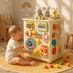 忙碌框宝宝忙碌板蒙氏儿童玩具箱早教益智自制DIY围栏洞洞收纳筐