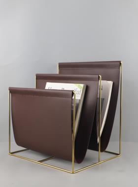 简约金属皮革落地杂志架装饰摆件