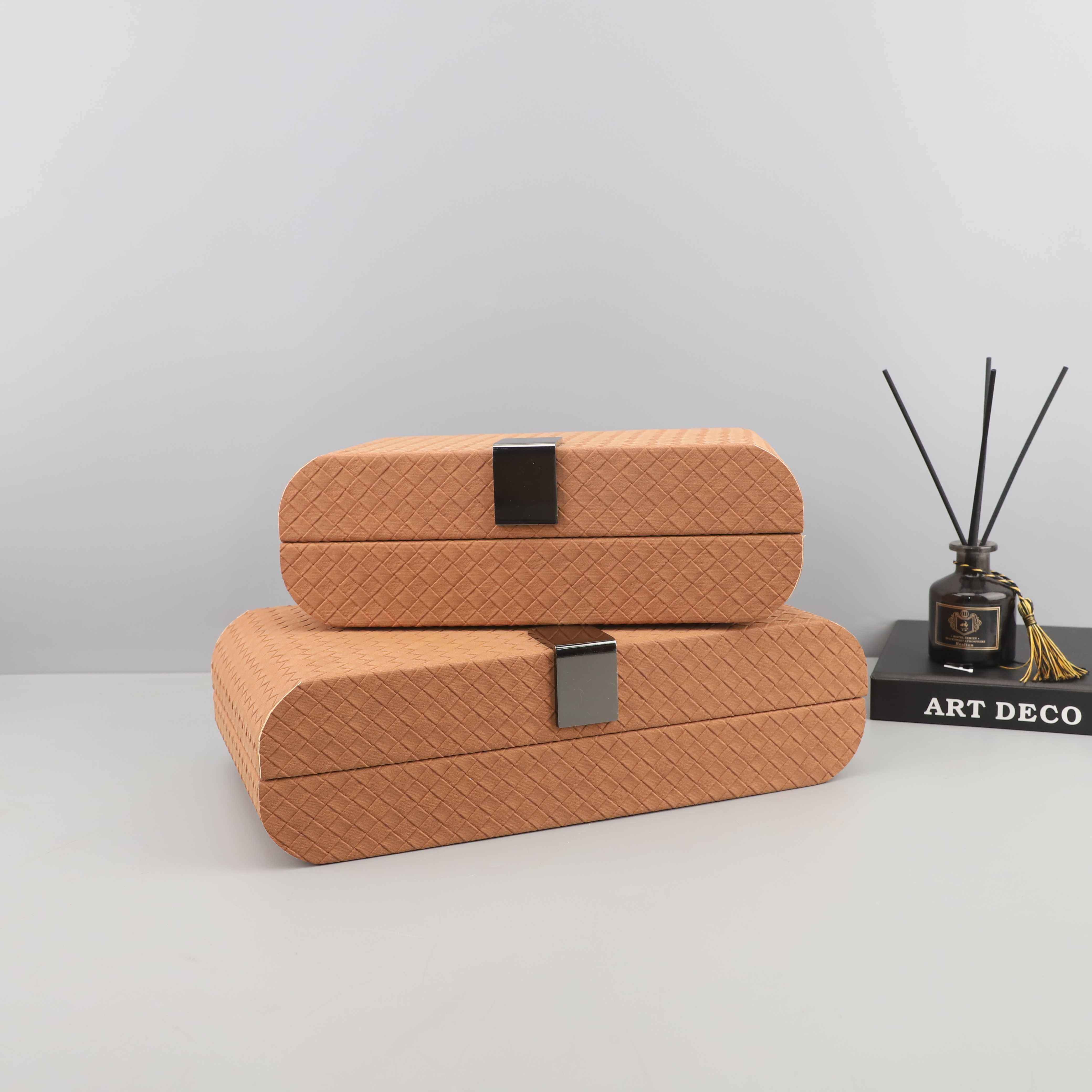 北欧轻奢金属皮革圆弧织纹收纳盒摆件客厅卧室玄关样板房家居饰品,家居饰品,桌面摆件,淘宝优惠券,粉丝福利购,淘宝优惠卷