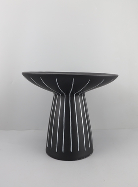 创意黑色高脚条纹塔雁托盘摆件