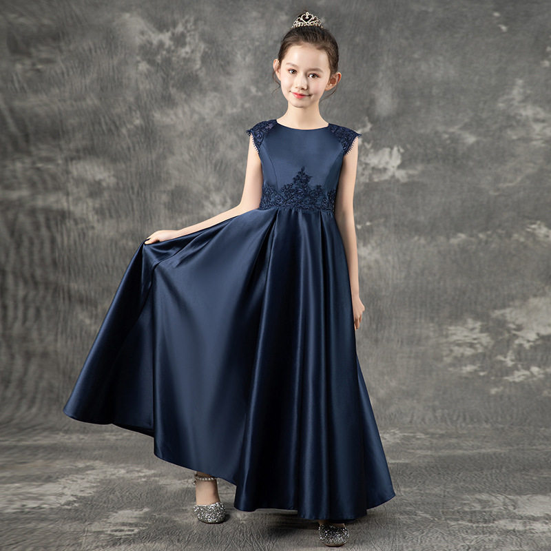 儿童礼服公主裙长款钢琴演出服女童小提琴演奏服学生晚会主持礼服