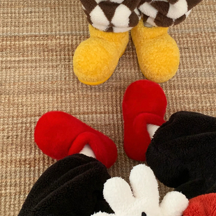 时尚 女保暖防滑居家冬天网红创意可爱大头毛毛靴子 户外穿短筒棉鞋