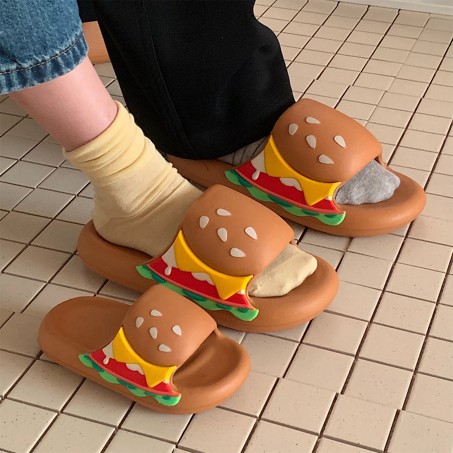 夏季休闲可爱趣味汉堡儿童拖鞋足弓亲子一字厚底防滑男女eva凉拖,居家布艺,居家亲子拖鞋,淘宝优惠券,粉丝福利购,淘宝优惠卷