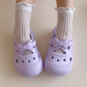 交叉带纯色儿童凉拖鞋 夏季 蝴蝶结个性 外穿防滑女童洞洞鞋 网红时尚