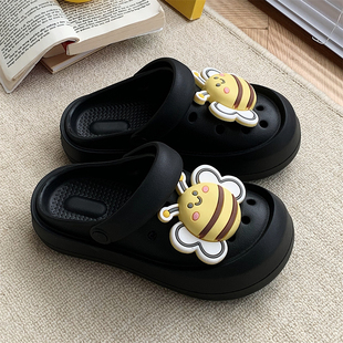 女夏季新款可爱小蜜蜂户外防滑洞洞鞋厚底舒适亲子百搭沙滩凉拖鞋