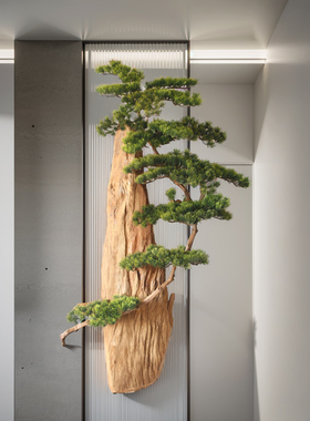 新中式玄关酒店壁挂摆件迎客松