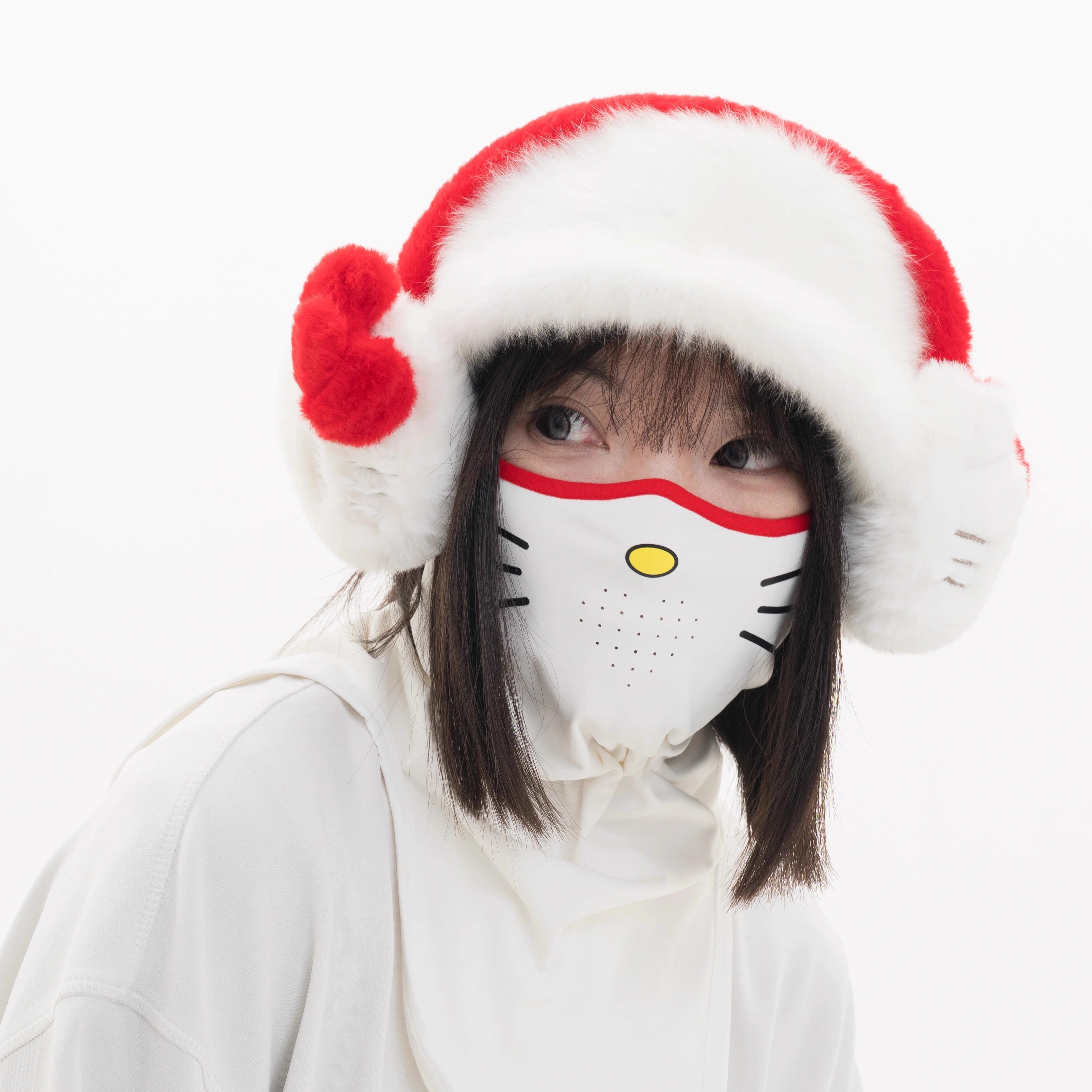原创WELEM小猫脸滑雪护脸户外运动锦纶保暖加绒防晒面罩防紫外线