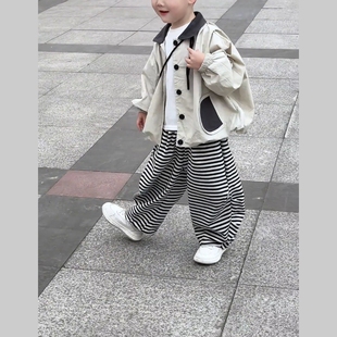 宝宝中小儿童外套条纹裤 子两件套帅气炸街痞帅潮 新款 男童2026春装