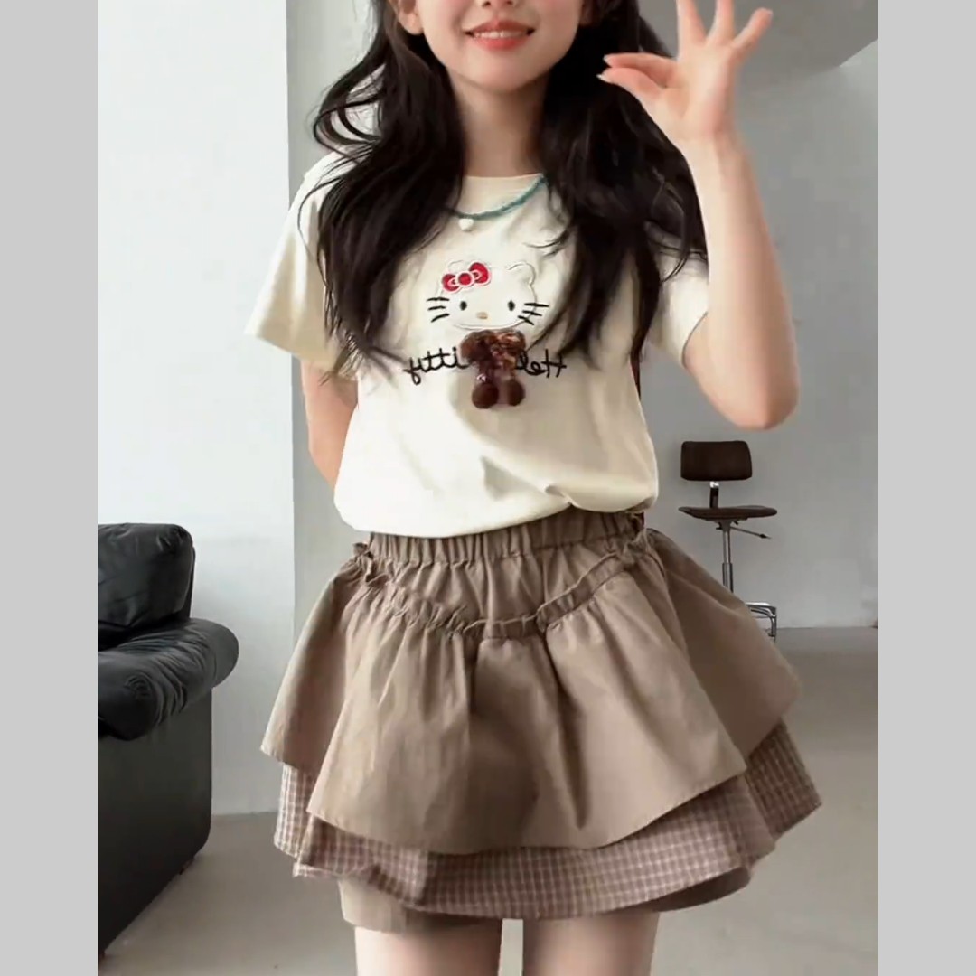 女童t恤夏季新款卡通洋气女孩儿童宝宝立体玩偶印花短袖T恤上衣