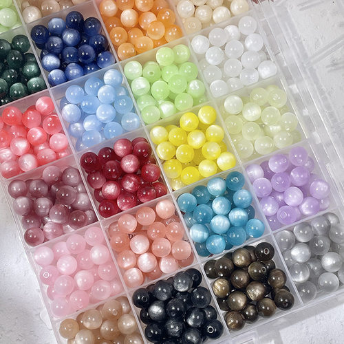 直孔圆珠6-16mm  仿猫眼树脂珠 手工DIY手链项链流苏发簪配件散珠