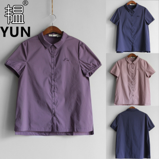 YUN韫2026夏季新品女装翻领单排扣纯色简约显瘦短袖女衬衫 6202