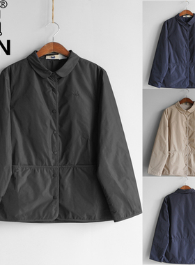 YUN韫2025秋冬女翻领单排扣纯色气质百搭夹棉衬衫女外套 5012兜兜