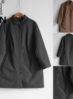 YUN韫2025冬女装圆边翻领单排纽扣中长显瘦夹棉防风外套 6088兜兜