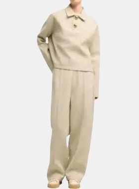 AMIPARIS 纯色套头短款Polo领长袖Polo衫 女款 米色